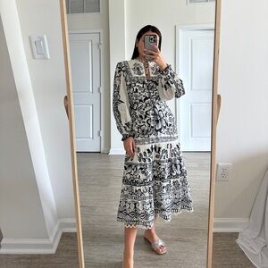 Farm Rio: Black & White Floral Midi Dress